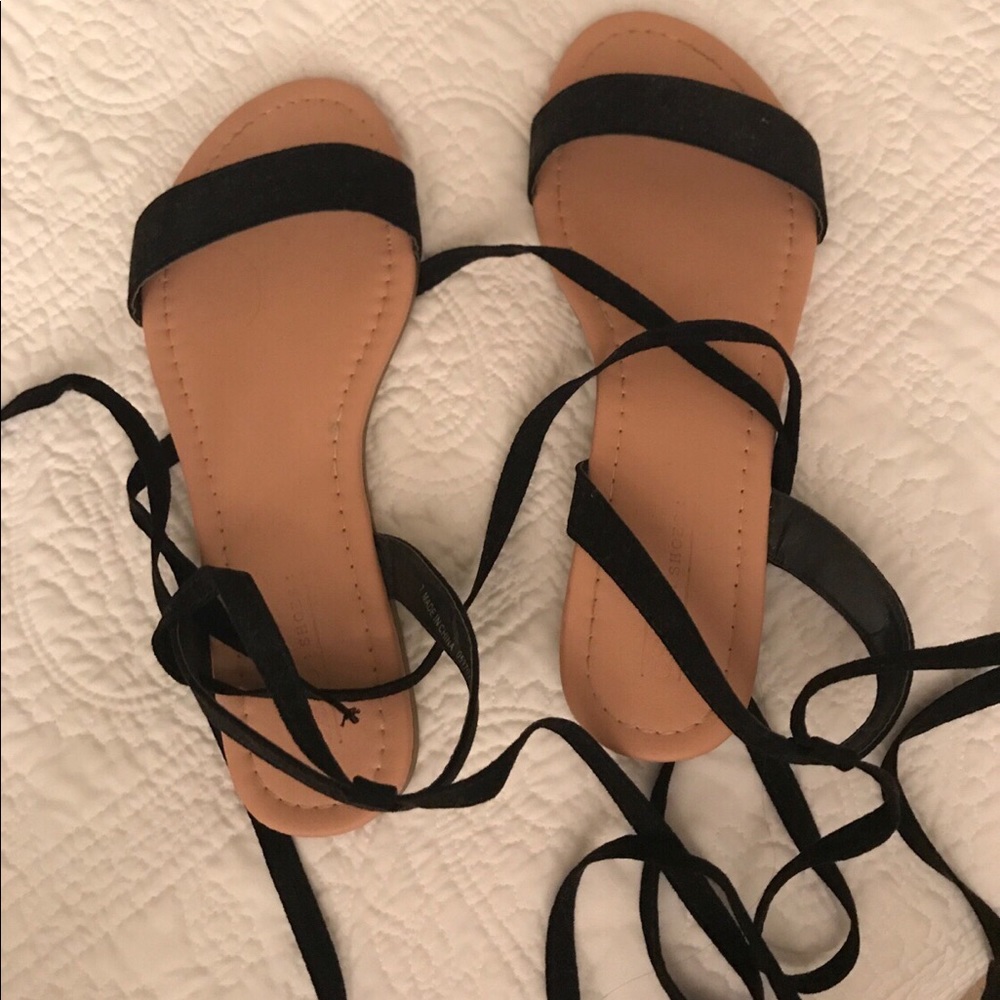 black tie up sandals